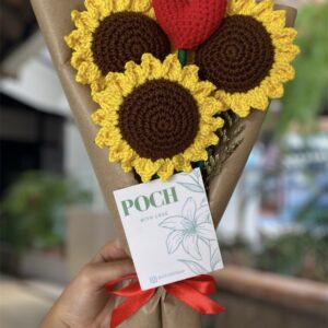 Ramo de 3 Girasoles y Corazón tejidos a Crochet​